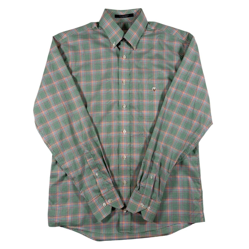 Cotton‎ Brothers Mens Medium Green Plaid Wrinkle Free Cotton Button Down Shirt